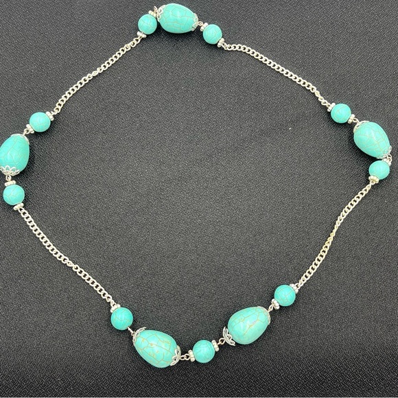 Vintage Native American Silver Tone Genuine Turquoise  26” Necklace 76grams - Picture 3 of 6